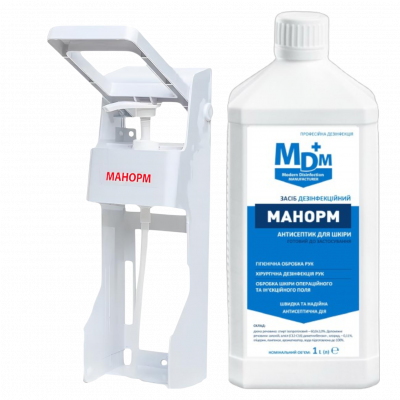 Акция: Антисептик дезинфекционный Манорм 1 л + Дозатор локтевой