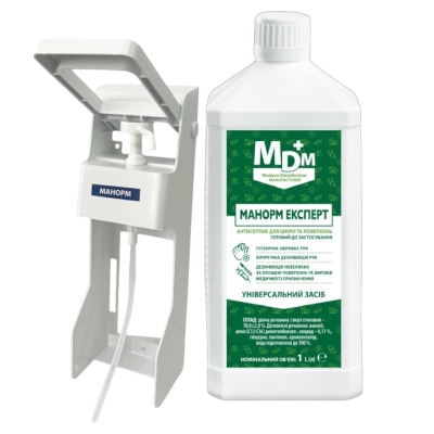Акція: Засіб дезінфекційний для рук та поверхонь Манорм Експерт 1 л + Дозатор ліктьовий