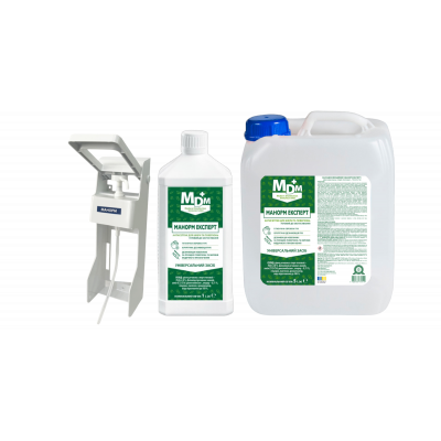 Promotion: Manorm Expert 1 L hand and surface disinfectant + elbow dispenser + Manorm Expert 5 L