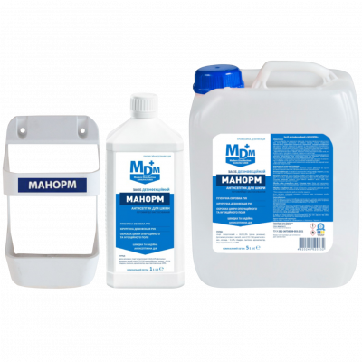 Promo: Manorm antiseptic 1 l with dispenser + Manorm 5 l + Wall-mounted bottle holder