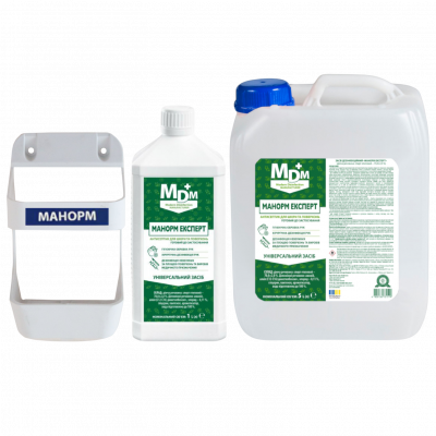 Promo: Manorm Expert antiseptic 1 l with dispenser + Manorm Expert 5 l + Wall-mounted bottle holder